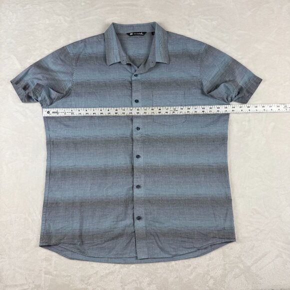 TravisMathew Shirt XL Short Sleeve Button Up Blue Gray Striped Casual Golf - Picture 5 of 6